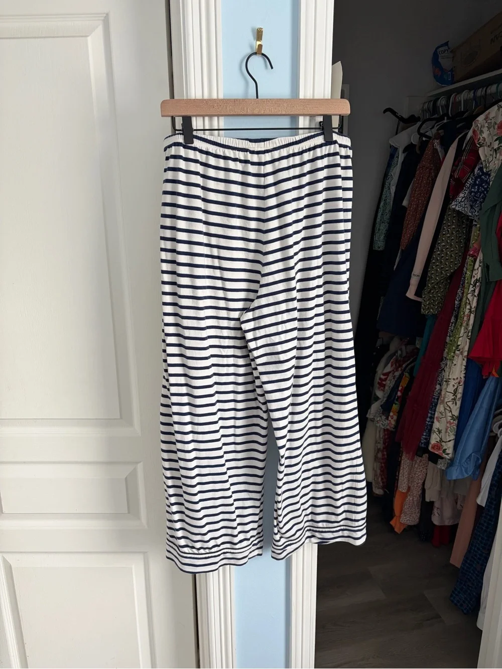 J Crew Blue White Striped Matching Pajama Set M